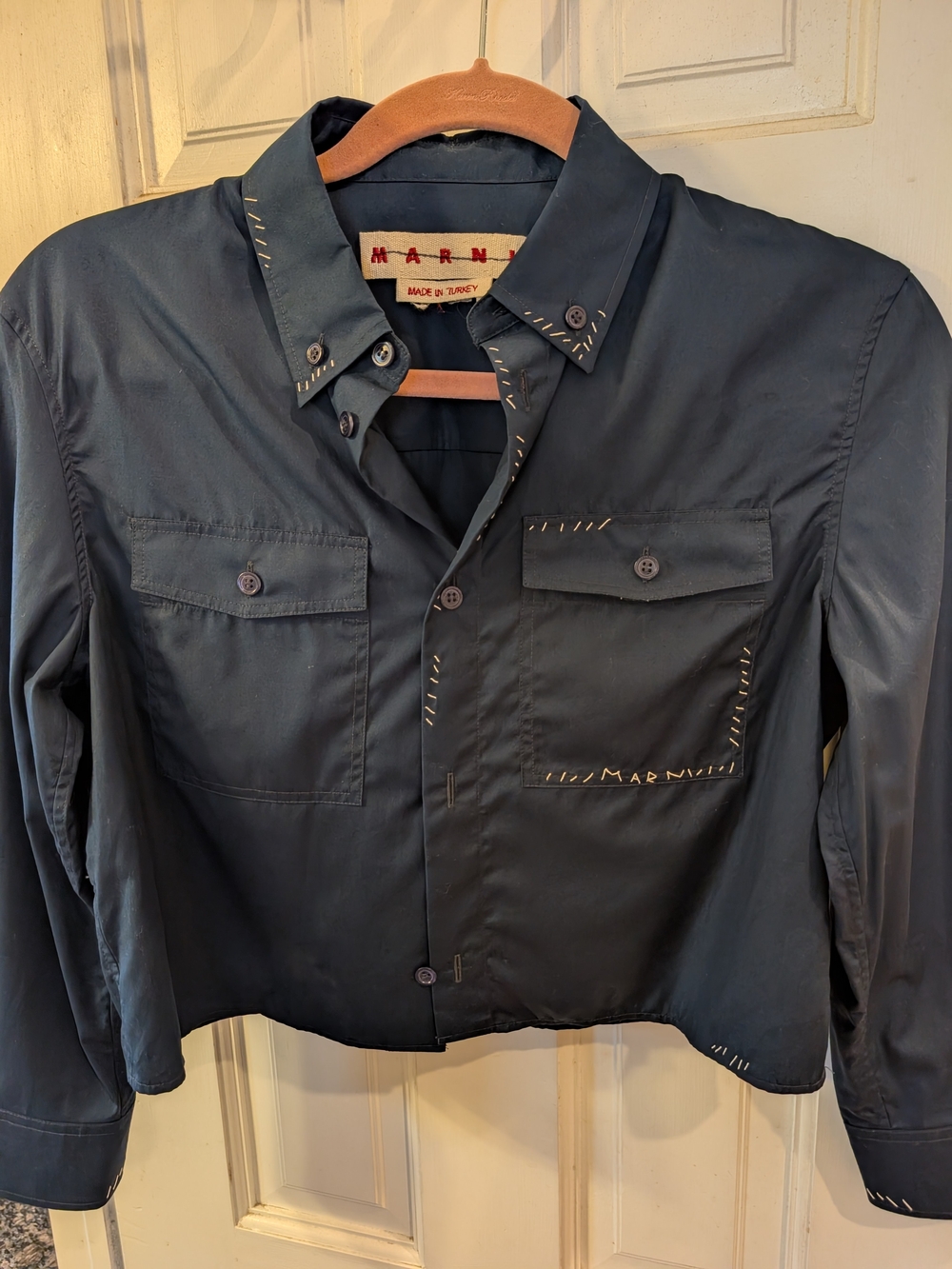 Marni Cropped Embroidered Cotton-Poplin Shirt